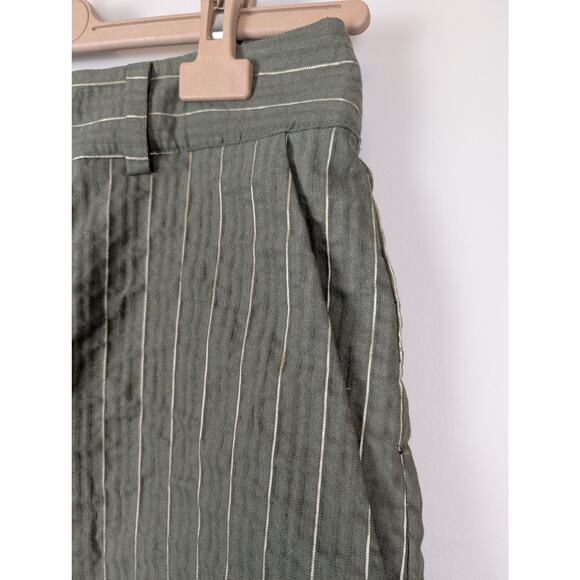 OZAI N KU Striped Wide Leg Bermuda Shorts M Olive Green M - Picture 7 of 14